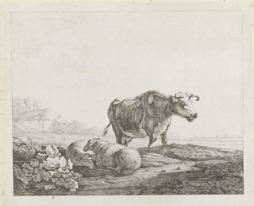 Landscape with a cow and two sheep