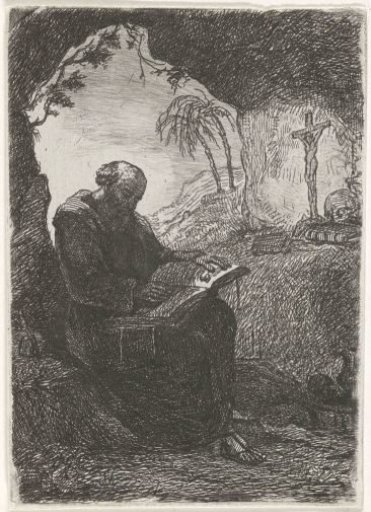 Monk in a cave