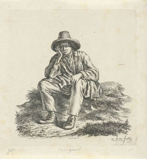 Seated man, supporting his head