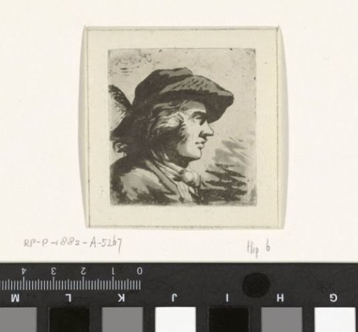 Portrait and profile of a man with a feathered hat