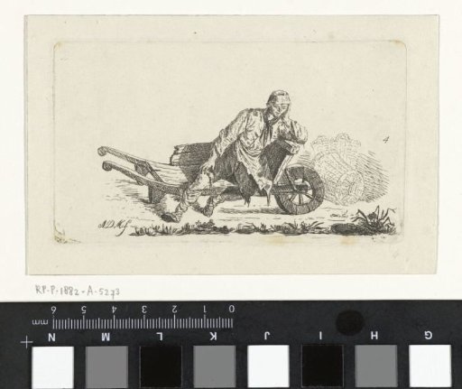 Man sitting in a wheelbarrow