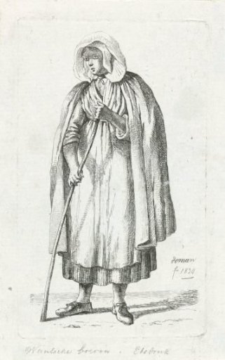 Woman with a cape and a stick