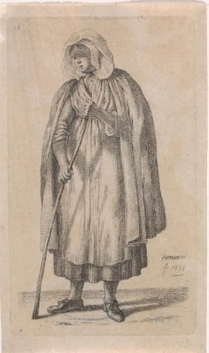Woman with a cloak and a stick