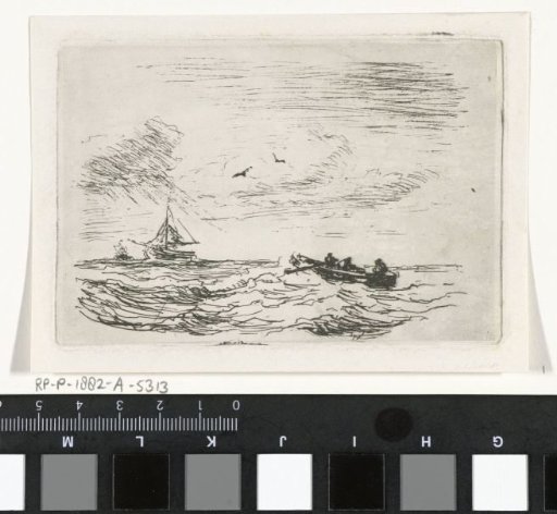 Seascape with a sailing ship and a rowboat