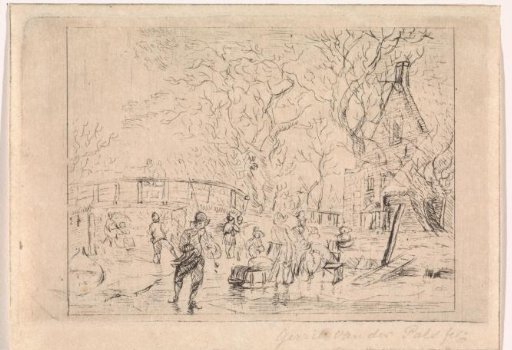 Winter landscape with skaters