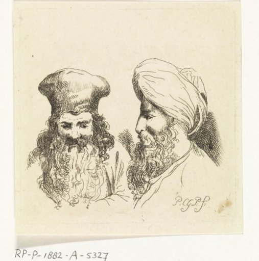 Two male heads with turbans