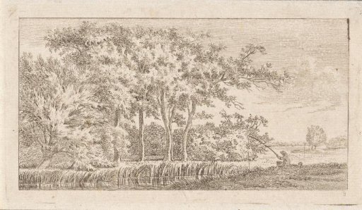 Wooded River Landscape with a Fisherman