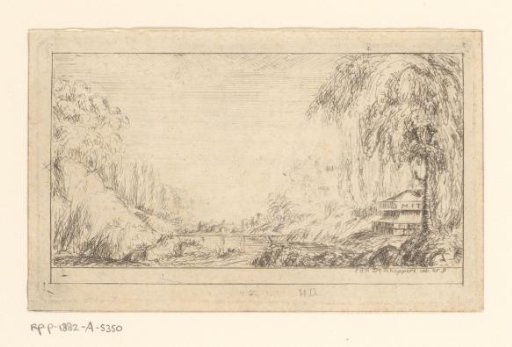 Landscape with a tomb to the right of a bridge