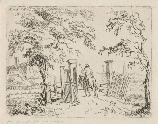 Rider with a Dog near a Bridge