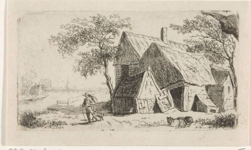 Man with a Dog near a Farmhouse by the Water
