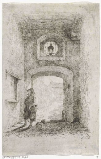 Man with a Dog at a Gate