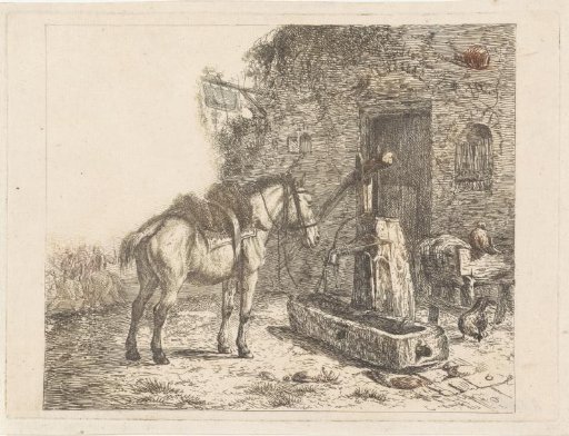 Horse in front of an inn