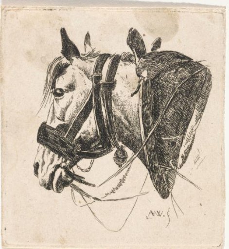 Horse's head with a bridle with a bell