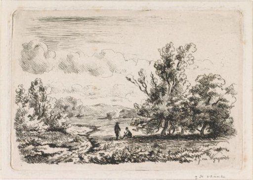 River Landscape with Two Figures under a Tree