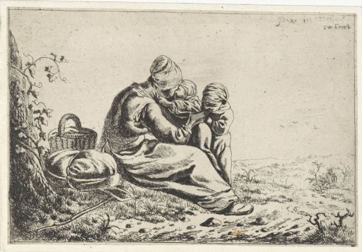 Woman with Two Children in a Rolling Landscape
