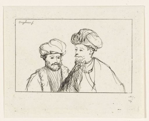 Portrait of two men with turbans