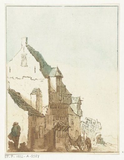 House with Wheelbarrow in Front of the Door
