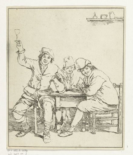 Three men smoking and drinking at a table