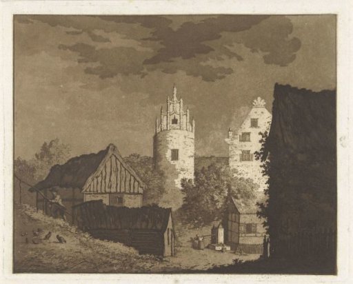 Village view with woman at a pump