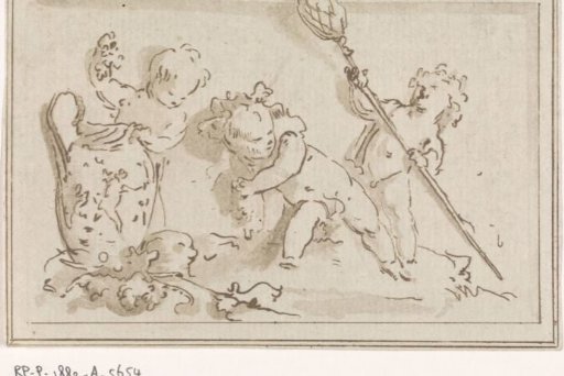 Three putti by a vase