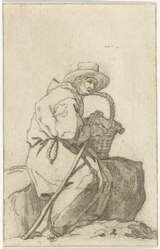 Seated figure with basket