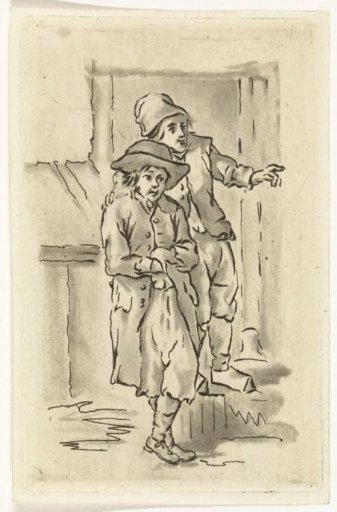 Two boys in front of a doorpost
