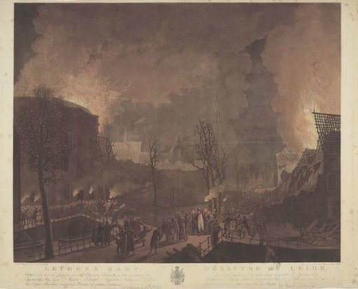 The Disaster of Leiden, Caused by the Explosion of a Ship with Gunpowder, on 12 January 1807 / Désastre de Leide, causé par l'explosion d'un bateau (...)