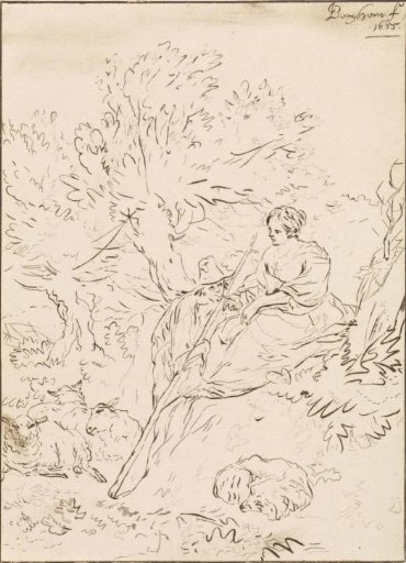 Landscape with shepherd and shepherdess and their sheep