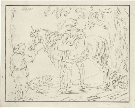 Two men by a horse