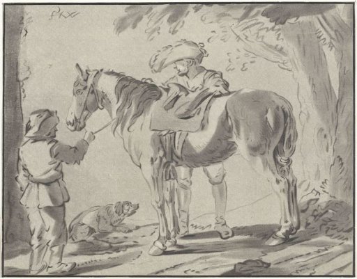 Two men by a horse