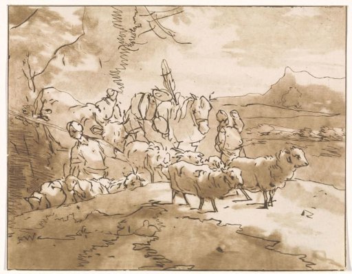Shepherds with Livestock in a Mountain Landscape