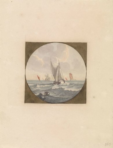 Flat-bottomed boat with white sails