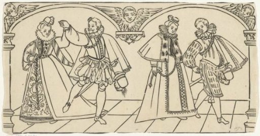 Two dancing couples at a ball