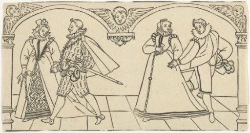 Two dancing couples at a ball
