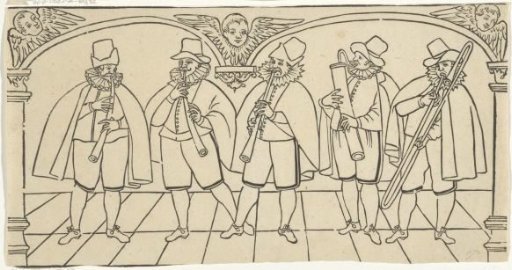 Five musicians at a ball