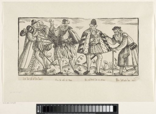 Kissing young couple, a man in the prime of his life, an old man and a very old man