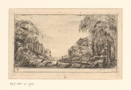 Landscape with a tomb to the right of a bridge