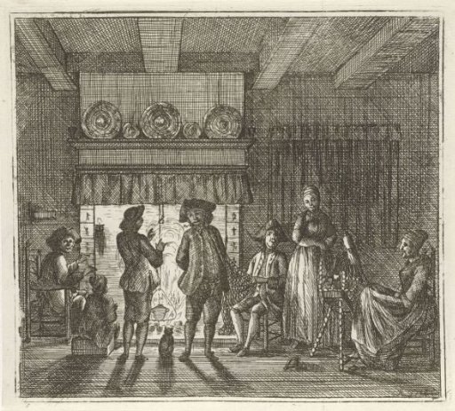 Interior with Figures by Fireplace