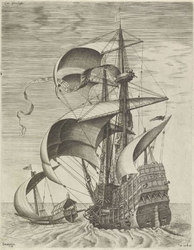 A warship accompanied by a galley