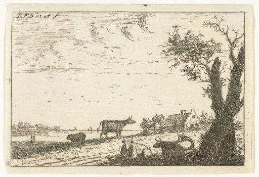 River landscape with cows