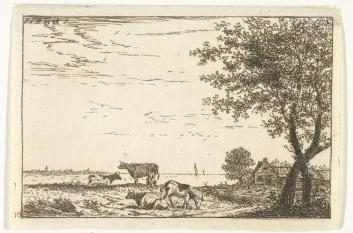 River landscape with grazing cows