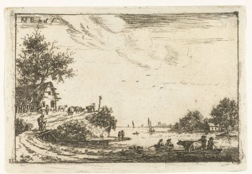 River landscape with ferry