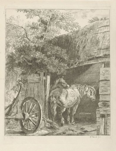 Two horses in a barn