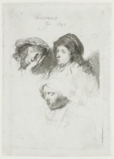 Three heads of women: one asleep