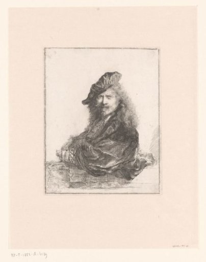 Self-portrait leaning on a stone sill