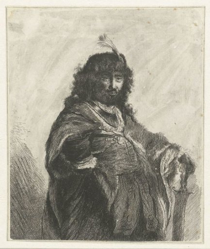 Self-portrait (?) with plumed cap and lowered sabre