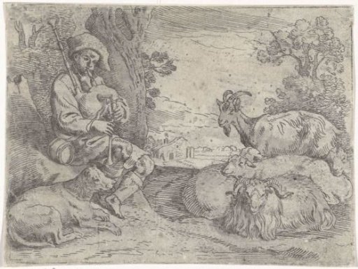 Shepherd playing bagpipes