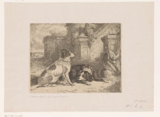 Two Greyhounds by a Staircase