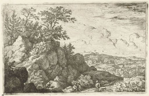 Mountain Landscape with a Man and Dog
