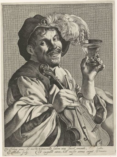 Man with violin and drinking glass